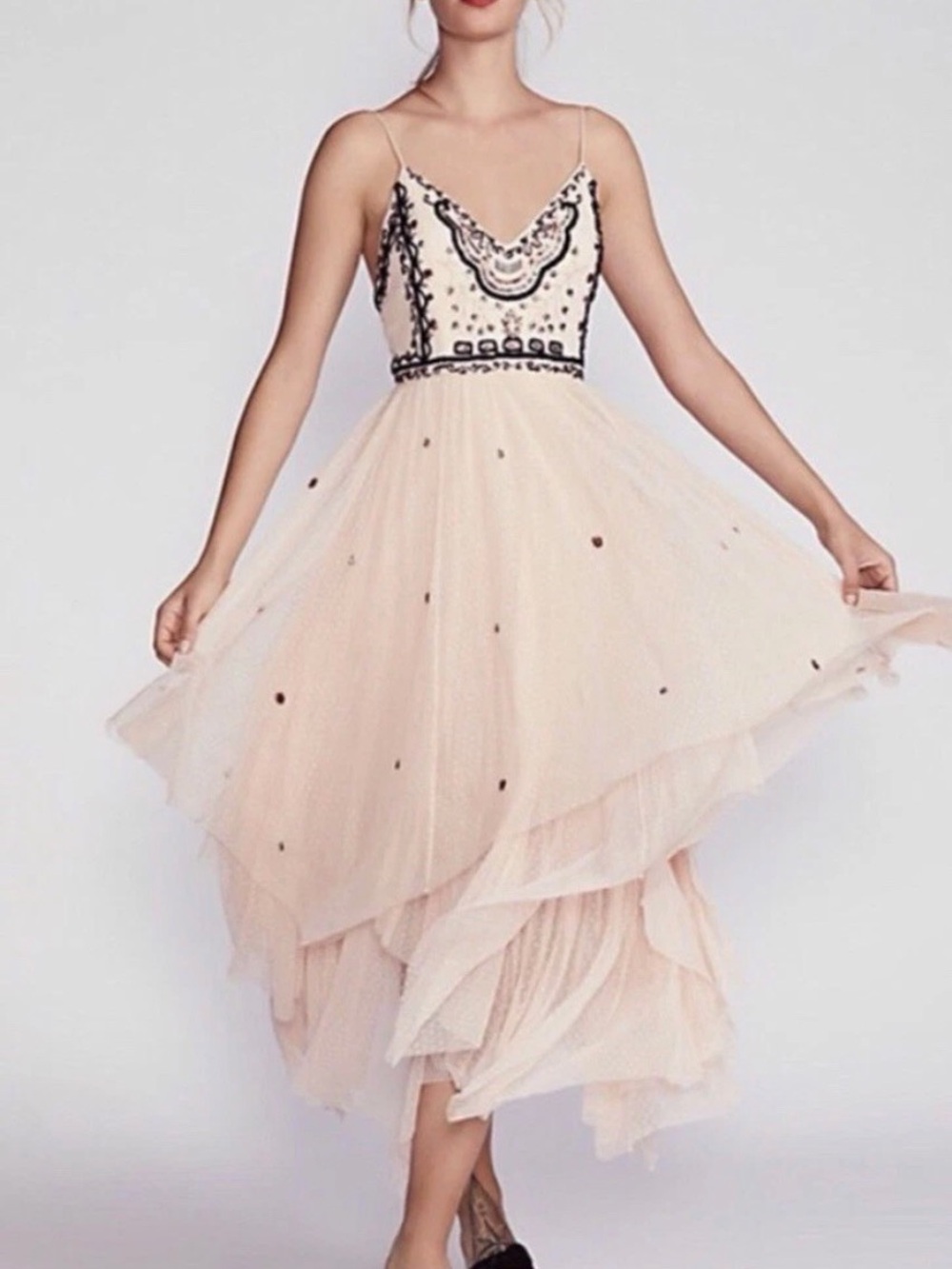 Rare Free People Embellished Tulle Maxi Dress | Blush | Open Back | MSRP $350